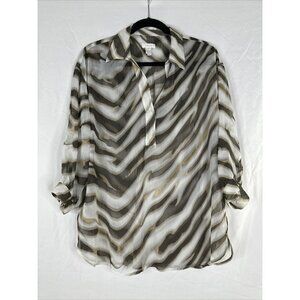 Chicos Sheer Tunic Top Blouse Womens Size 1 Business Casual 3/4 Sleeve Colarred